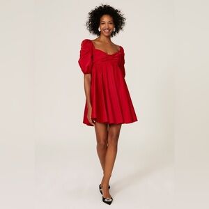 Kate Spade Red Satin Puff Sleeve Dress - Size 14